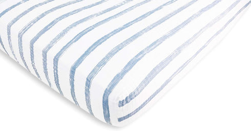 Soft Denim Brushstroke Baby Muslin Fitted Crib Sheet