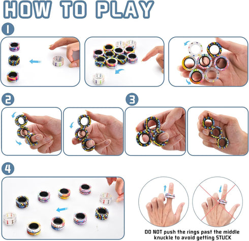 12Pcs 8-12,Fidget Magnetic Adults Fidget Toys Rings,Stocking Stuffers for Kids Spinner Rings for Anxiety Relief Therapy