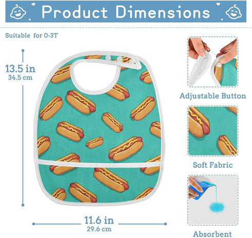 IHCVHQX 1 Pack Baby Feeding Bibs with Catcher Pocket Hot Dogs Green Toddler Sleeveless Teething Bib
