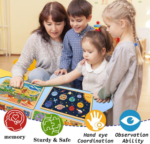 Puzzles for Kids Ages 4-6 - 4 Pack 24 PCs Jigsaw Puzzles, Educational Brain Teaser Boards for Toddlers