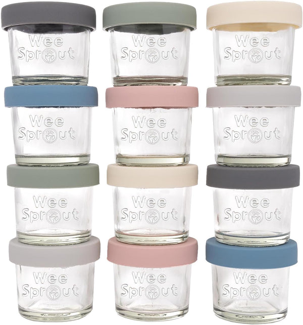 WeeSprout Glass Baby Food Storage Jars w/Lids, 12 Pack Set, 4 oz, Reusable Small Containers for Snack, Puree, Breast
