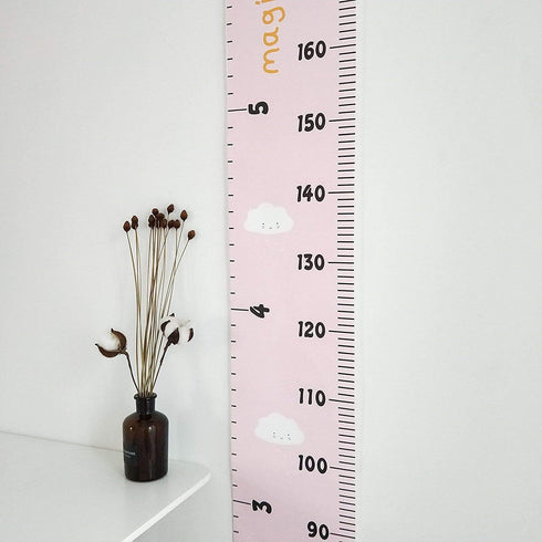 Kids Growth Chart, Wood Frame Fabric Canvas Height Measurement Ruler, 7.9 x 79in, Pink - Cloud