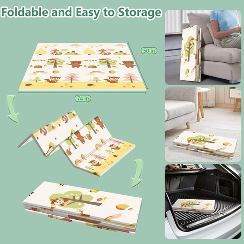 74x50 Inch, Poudee Baby Play Mat Foldable Waterproof and Non-Slip Playmats, Safe Foam Playmat, Playpen Mat, Reversible