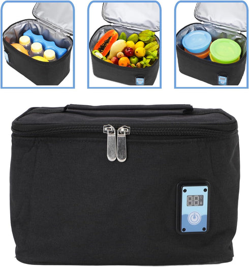 Portable Breastmilk Cooler Bag, Digital Temperature Display, Large Capacity Storage, Oxford Cloth Material, Black