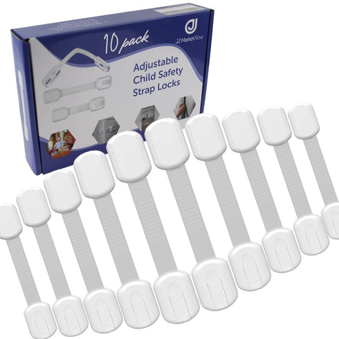JJ MarketFlow Child Proof Safety Strap Locks 10-Pack - No Drill Cabinet Locks Baby