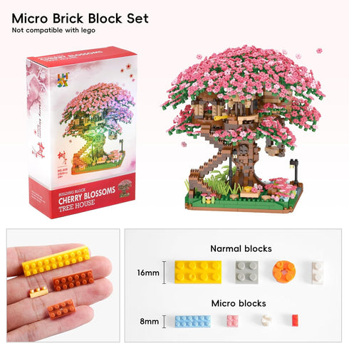 Sets,(2008pcs) Sets Sets 8-12, 8+ XIU Cherry Blossom Treehouse Building Mini Blocks Building for Adults, Japanese