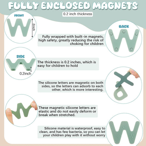 VioraWhite 26 Pcs Food Grade Silicone Magnet (Sealed Magnet, Cpc Certified) Magnetic Toddler Fridge Bulk ABC