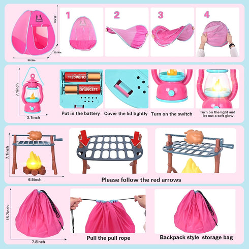 Set Set Set 3 4 5 Kids Camping with Play Tent,Campfire,Lantern,Indoor Outdoor Camping with Pop up Play Tent,Camping