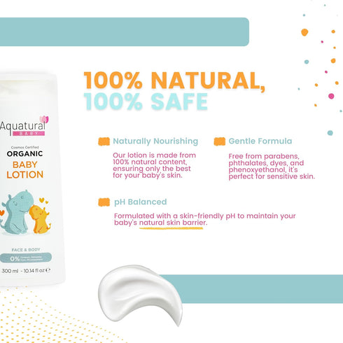 10.14fl oz Organic Baby Lotion for Newborn, Natural Face & Body Cream Moisturizer, Toddler, Delicate, Dry Skin - Gentle