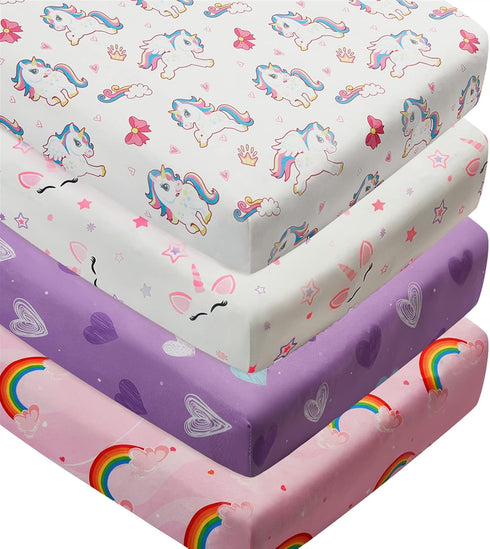 Jola's House 4 Pack Soft Baby Girl Crib Sheets for Standard Crib Mattress Unicron