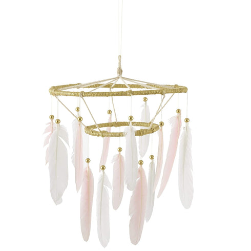 Levtex Baby Skylar Ceiling Hanging - Feathers in Gold, Blush Pink, and White - Nursery Accessories