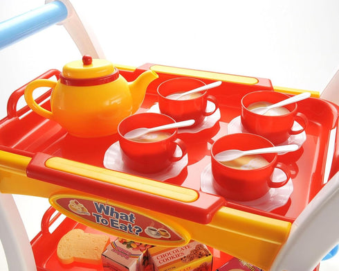 Set Set PowerTRC Tea Toy for Little Girls, Tea Trolley Cart w/ Tea Pots Cups Accessories, Tea Party Kitchen Pretend