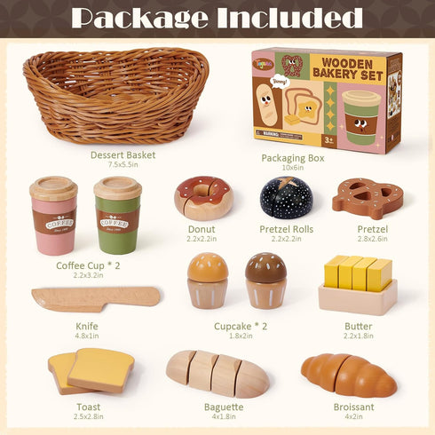 Sets 3-5 3 4 5 6 Toyssa Wooden Play Food for Kids Kitchen, Bakery Pretend Play Toy Food for Toddlers with Cutting Bread