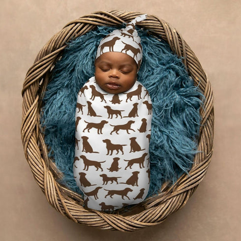 Sets Brown Labrador Retriever Dog Newborn Swaddle Blankets Hat Soft Baby Receiving Blanket Swaddle Sack for Baby Shower