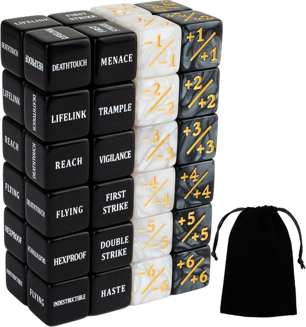 48 Pieces Abilities Keywords Counter Dice: Black MTG Dice Counters for Magic The Gathering, TCG, Card Games Accessories