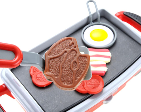 Playset 4-8, Set PowerTRC Breakfast Kids Toy Grill for Ages Cooking Toys Play Grill for Kids, Pretend BBQ Grill