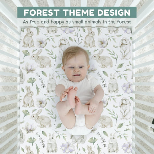 2 Pack 28" 52" TCBunny Premium Fitted Baby Crib Sheets for Standard Crib Mattress - Ultra-Soft Cotton, Stylish Rabbit