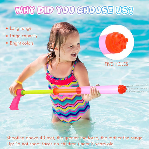 6 Pcs 24" Water Gun Cannon, Colorful Plastic Water Shooters for Outdoor Pool, Beach, and Backyard Play