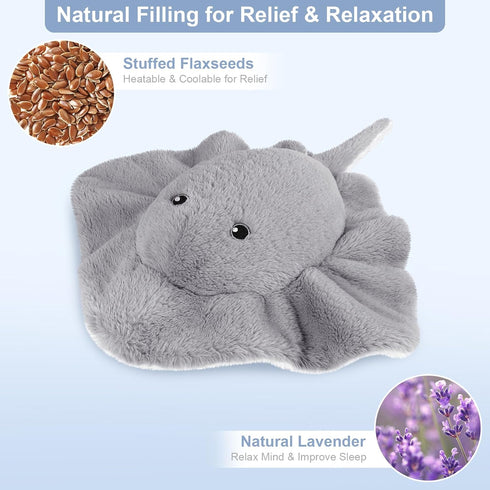 SuzziPals Heatable & Coolable Stingray Stuffed Animals, Cute Microwavable Heating Pad Plushies for Soothing