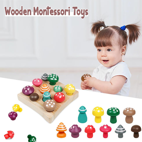 Wooden Toys Mushroom Toy, Harvest Game Montessori Educational Learning Shape Sorting & Number Matching for Ages 3+