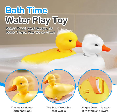 2-Pack SOCBTNSO Duck Bathtub & Pool Toys - Realistic Walking Ducks | Waterproof Baby Bath Toys, Gift for Toddler Boys