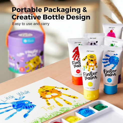 10 (2.1fl oz), 2+ Jar Melo Washable Finger Paints for Toddlers, Colors Large Capacity Non Toxic Baby Paint for Hand
