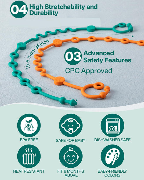 Toy Straps for Baby, 6pcs Adjustable Toy Holder for Stroller Accessories, Silicone Pacifier Clip, No Throw Travel Leash