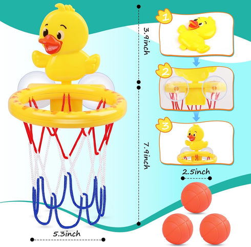 Babelshar 3 Set Bath Toys, Bathtub Basketball Hoop for Toddler Kids, Soft No Hole Balls & Bath Basketball Hoop