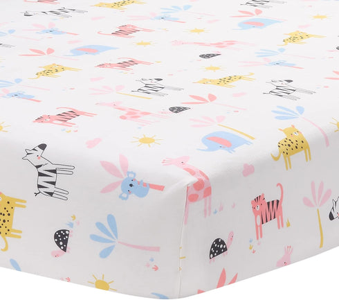 Lambs & Ivy Snuggle Jungle Pastel Safari Cotton Jersey Baby Fitted Crib