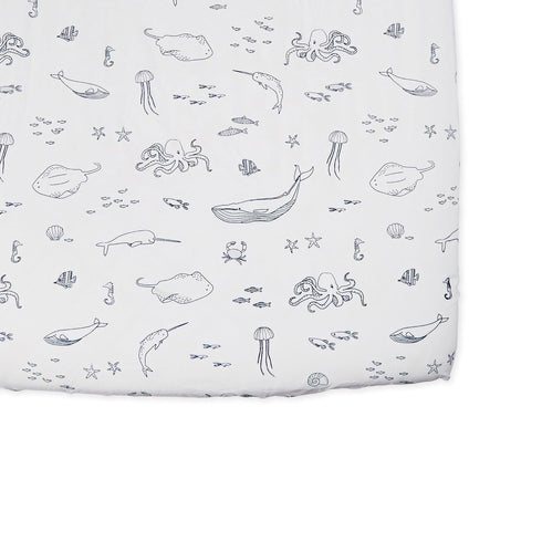 Pehr Crib Sheet, Life Aquatic | Breathable Brushed Organic Cotton for Soft