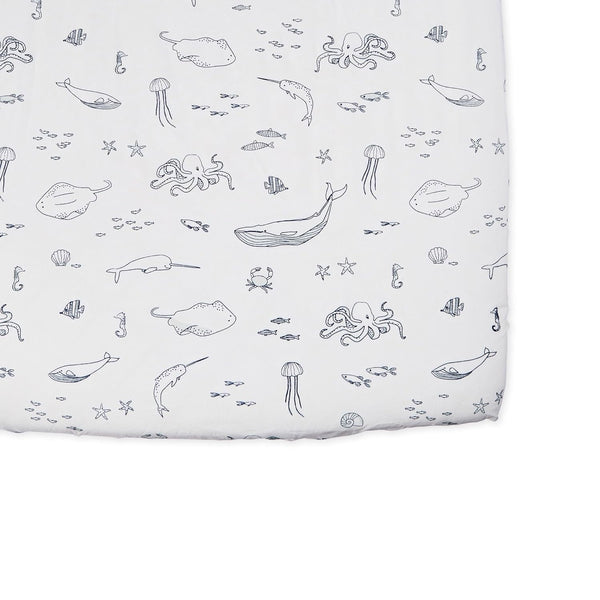 Pehr Crib Sheet, Life Aquatic | Breathable Brushed Organic Cotton for Soft