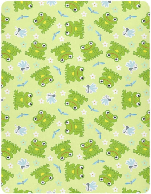 CHUROUSY 28x52 Inch Frogs and Dragonfly Crib Sheets Cute Cartoon Frog Mosquitoes Flower Mattress Cover Funny Animal