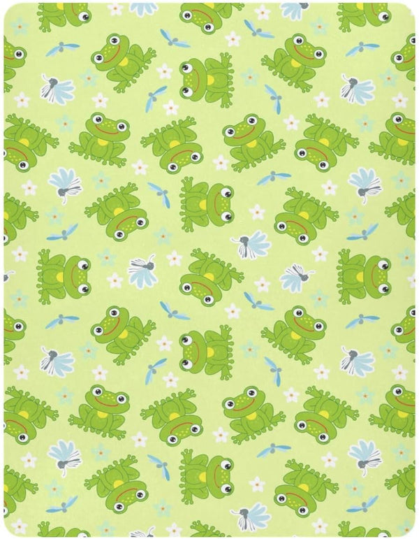 CHUROUSY Frogs and Dragonfly Crib Sheets Cute Cartoon Frog Mosquitoes Flower Playard Sheets