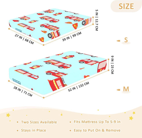 CZXW 52" 28" Fire Trucks Pattern Crib Sheets Fitted x Natural Cotton Soft & Breathable for Baby Crib Mattress