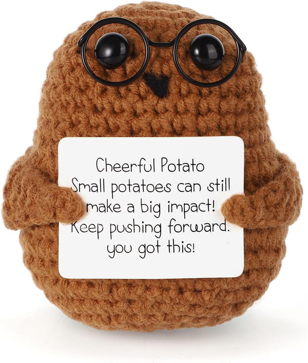Positive Potato, 2.95 Inch Cheerful Potato Gifts with Positive Card, Cute Knitted Doll for New Year