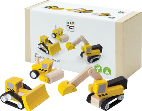 PlanToys Road Construction Set Wooden Montessori Imaginative and Fine Motor Play Toy