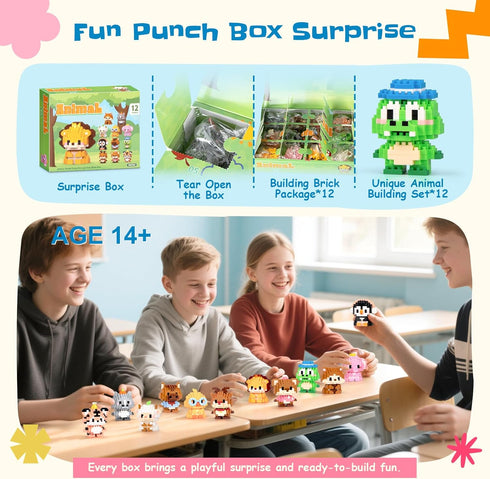 Sets 12 Pack 14+ Party Favors Micro Animal Building Easter Punch Box Surprise Mini Builds Goodie Bag Stuffers Gift