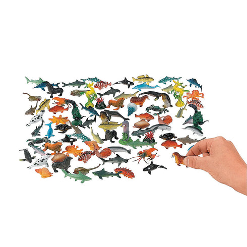 Fun Express Plastic Sea Creatures, Bulk 90 Pack - Includes Shark, Seal, Seahorse, Crab, Octopus and More, Toys for