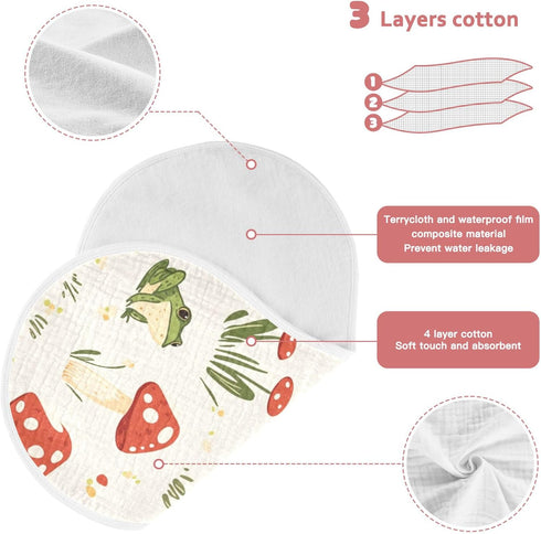 Mazeann 2 Pack Frog Forest Mushrooms Burp Cloths Baby Boys Girls Absorbent Soft Cotton Burping Cloths Rags