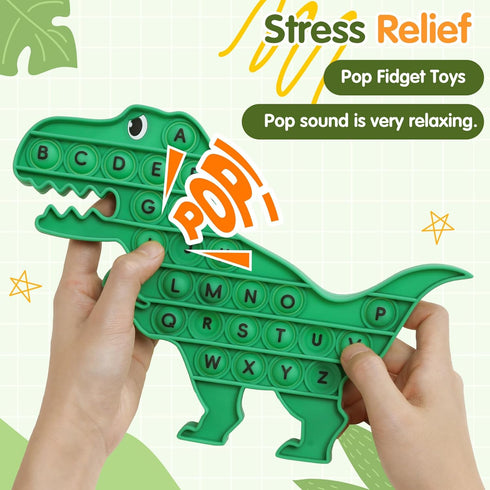 HILUDEER Alphabet Pop Fidget Toys It for Kids, Fidget Poppers Toys Sensory Squeeze Bubble Popping, Silicone Dinosaur