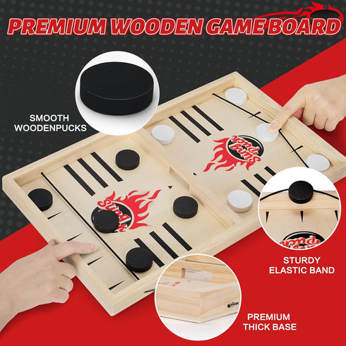 2 6 Large Fast Classic Slingshot Puck Game, Wooden Hockey Board Games for Family Night, Table Game for Adults and Kids
