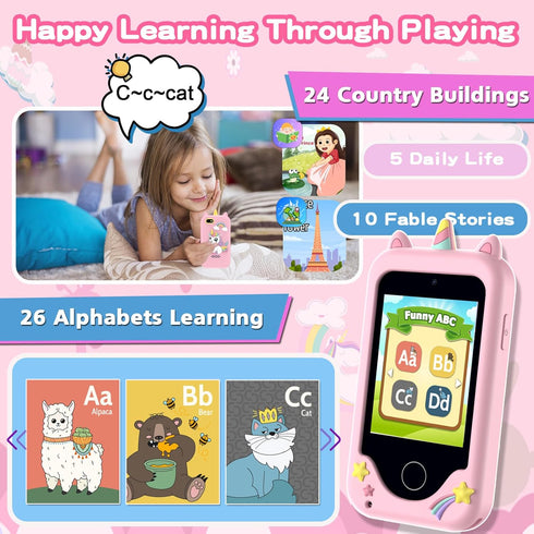 Kids Phone for Girls, Toys for 3-10 Year Olds, Touchscreen Toddler Smartphone Learning Toys, Play Cell Phone with