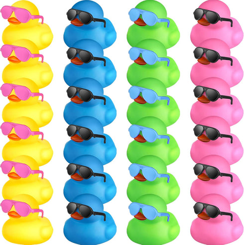 24 Pcs Mini Rubber Ducks with Sunglasses, Rubber Ducks in Bulk Valentine