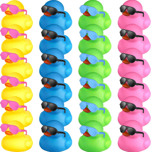 24 Pcs Mini Rubber Ducks with Sunglasses, Rubber Ducks in Bulk Valentine