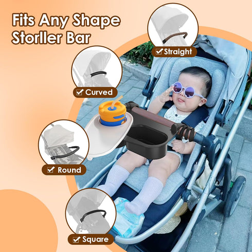 Upgrade Universal Stroller Snack Tray-Compatible with Nuna Uppababy Bugaboo,Stroller Cup Holder Tray with Silicone Arms