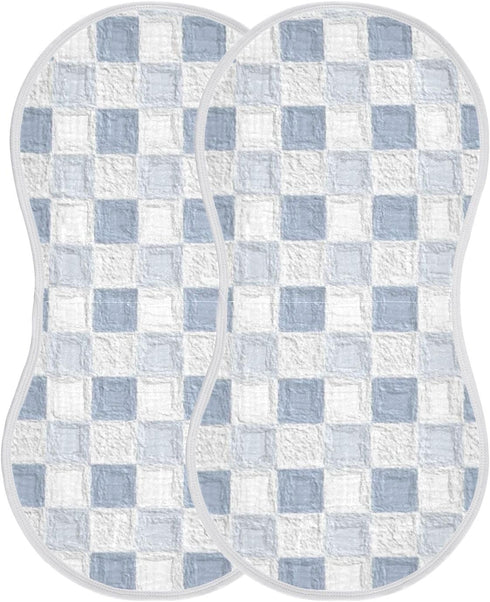 decor gift 4 Pack 22x11in Cotton Burp Cloths Muslin Breathable Blue Checkered Pattern spit up Rags for Unisex Newborns