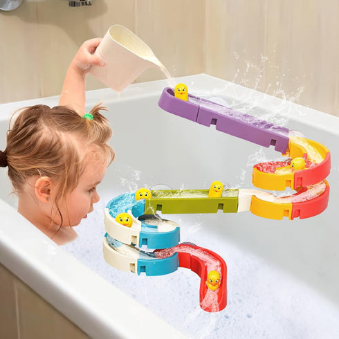 Duck Slide Bath Toys for Kids Ages 4-8, Wall Track Building Set for 3+ Year Olds, Fun DIY Kit for Bathtub