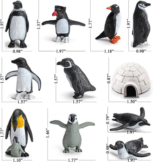 SCAHOW 11PCS Set Penguin Toys, Plastic Arctic Animal Penguin Figures for Kids, Realistic Polar Animals Penguin