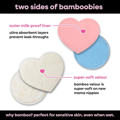 Bamboobies Nursing Pads, Ultra-Soft Velour, Reusable, Washable, 6 Ultra-Thin & 2 Overnight Pads