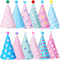 Beurio Party Hats with Pom Poms - Birthday Cone Hats 12 Pack for Kids Adults, Colorful Pastel